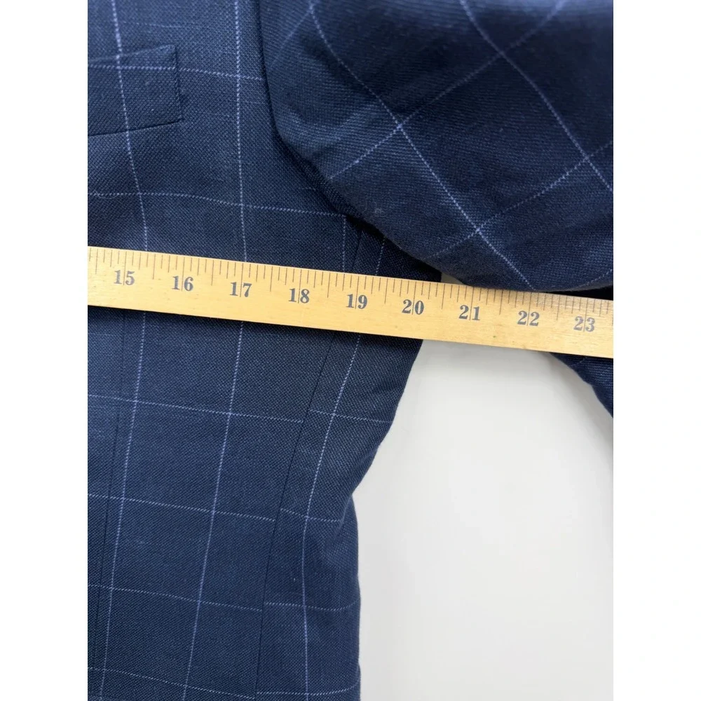 J.Crew Thompson Blazer Mens 38R Navy Blue plaid Linen Cotton Sport Coat H5117